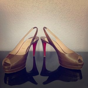 Christian Louboutin light brown patent slingbacks